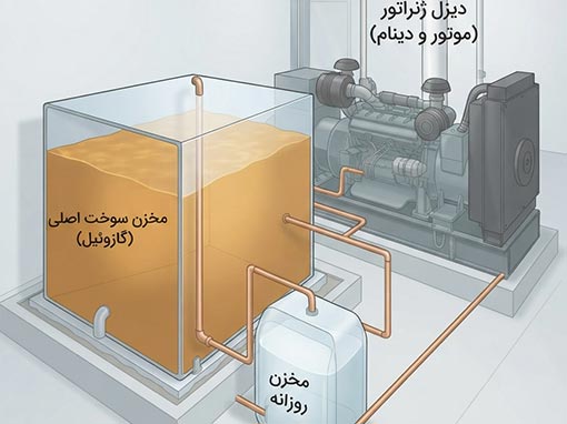 اجرای سیستم سوخت‌رسانی و مخزن دیزل ژنراتور